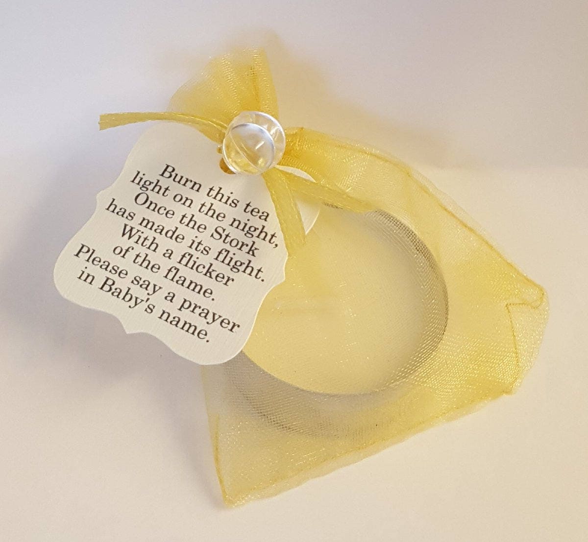 Baby Shower Tealight Candle Favours With Poem Tag in Gold and Etsy UK
