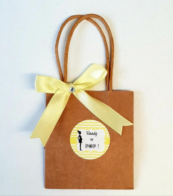 Mini Kraft Brown Baby Shower Favour Bag She's Ready To Pop  Gender Reveal (Qty1)