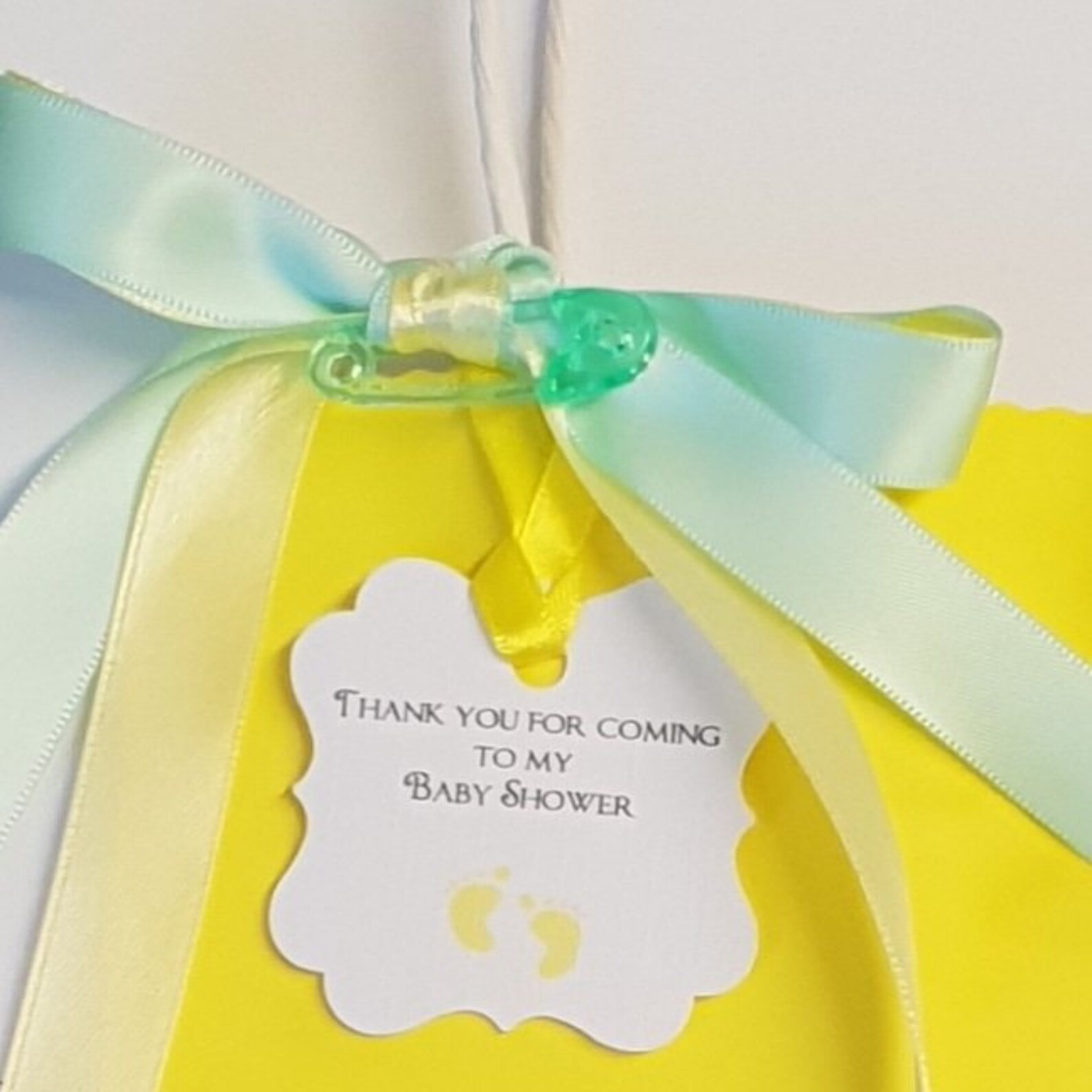 Yellow Baby Shower Favour Bags With Mint Green Ribbons Gender Etsy
