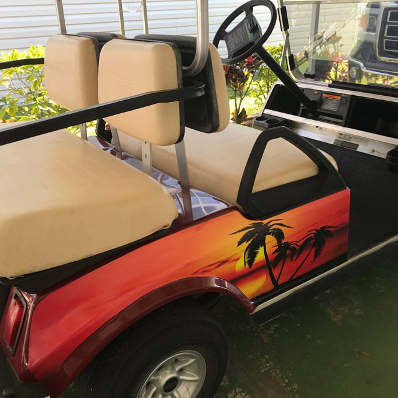Golf Cart Tropical Palm Tree Sunset Beach Wrap Side Graphics Etsy