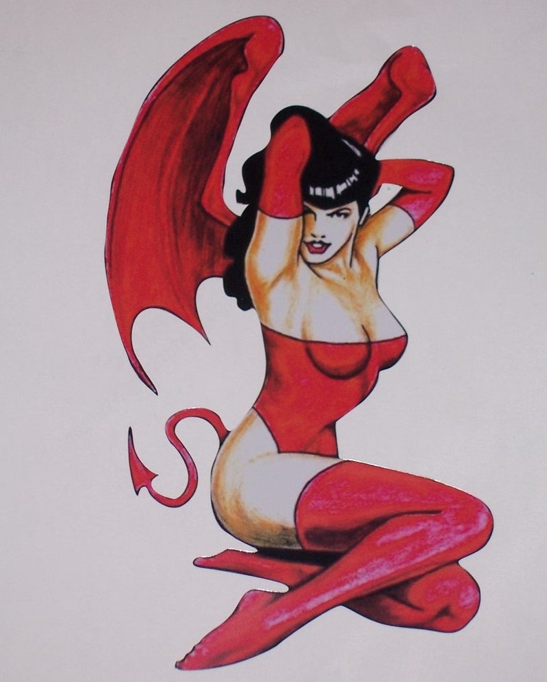 Sexy Sitting Red Devil Pin Up Trucker Girl Window Yeti Cup image 0.