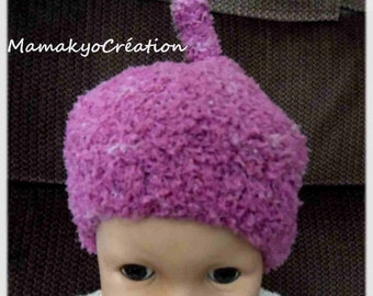 bonnet bébé naissance " DOUCEUR ", bonnet bébé, bonnet violet, bonnet naissance , knitting,