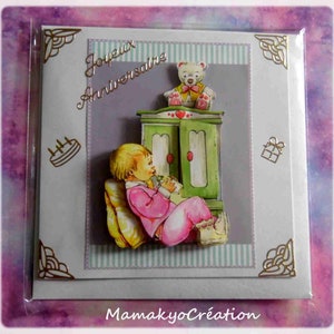 carte 3D " BABYNOURS" , carte 3D, carte , carte d'anniversaire, carte pour enfant, carte pour bébé, scrapbooking, baby card, scrapbooking