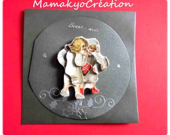 3D "ECOLIERS" greeting card, card, card, greeting card, papercrement, card, Christmas card, handmade, handmade card