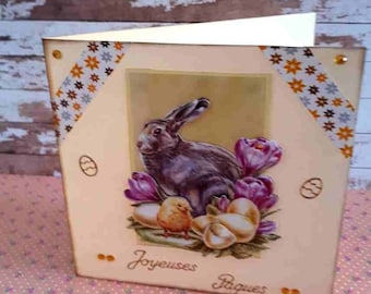 carte 3D, " LAPIN DE PAQUES ", carte de paques, paques, carterie, card maker, card making, and made card, hand made gemacht, etsy shop, etsy
