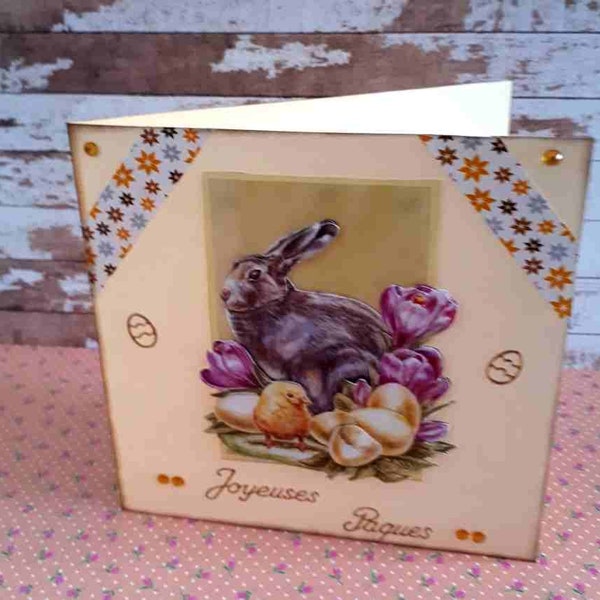 Karte 3D, "LAPIN DE PAQUES", Karte von Pfauen, Paques, Kartell, card maker, card making, and made card, hand made gemacht, etsy shop, etsy