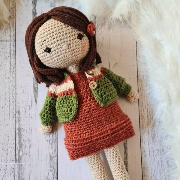 Lucy Doll, Crochet Stuffed Girl Toy, Lucy Pevensie Doll inspired by Character from C. S. Lewis's Chronicles of Narnia, Handmade to Order.