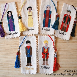 Bookmarks ~ Merlin (BBC) Characters Cross Stitch ~ Merlin, Arthur, Morgana, Gwen, Uther, Gaius ~ Merlin Fandom Cross Stitch Bookmarks