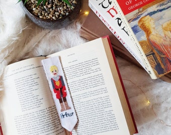 Bookmark - Arthur (Merlin BBC inspired) Character Cross Stitch Bookmark with Beaded Tassel - King Arthur Fandom Cross Stitch Bookmark