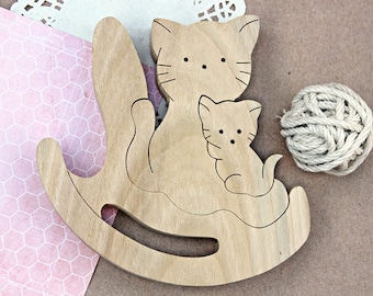 Família de gatos, gatos de madeira, brinquedos de madeira, jogo de brinquedos de quebra-cabeça, bebê de brinquedo Montessori, brinquedo de bebê, brinquedo de Natal, presente de brinquedos ecológicos, brinquedos artesanais