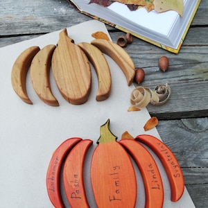 Wooden pumpkin Motor skills Kids room decor Fridge magnet Wooden decor rustic Engraving Personalized gift Montessori Waldorf gifts image 5