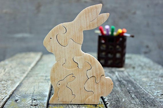 Wooden Animal Puzzle Wood Rabbit Puzzle Handmade Toys Baby 