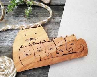 Quebra-cabeça de animais de gatos, brinquedos de madeira de animais, figuras de animais de madeira, jogo de madeira, brinquedos de madeira, quebra-cabeça de madeira, quebra-cabeça infantil, brinquedos de Natal, presente ecológico