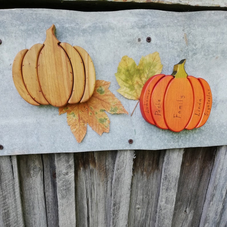 Wooden pumpkin Motor skills Kids room decor Fridge magnet Wooden decor rustic Engraving Personalized gift Montessori Waldorf gifts image 3