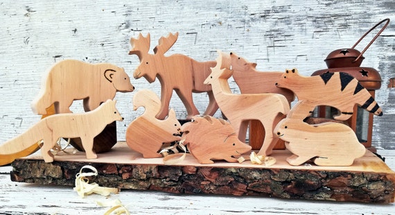 natural wooden animals
