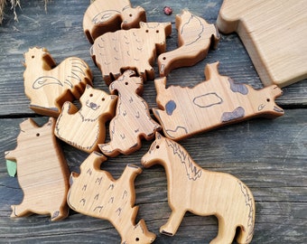 Wooden Farm Animals/ Farm animals/ Farm toys set/ Wood animals/ Wooden toys/ Waldorf  toys/ Baby shower gift