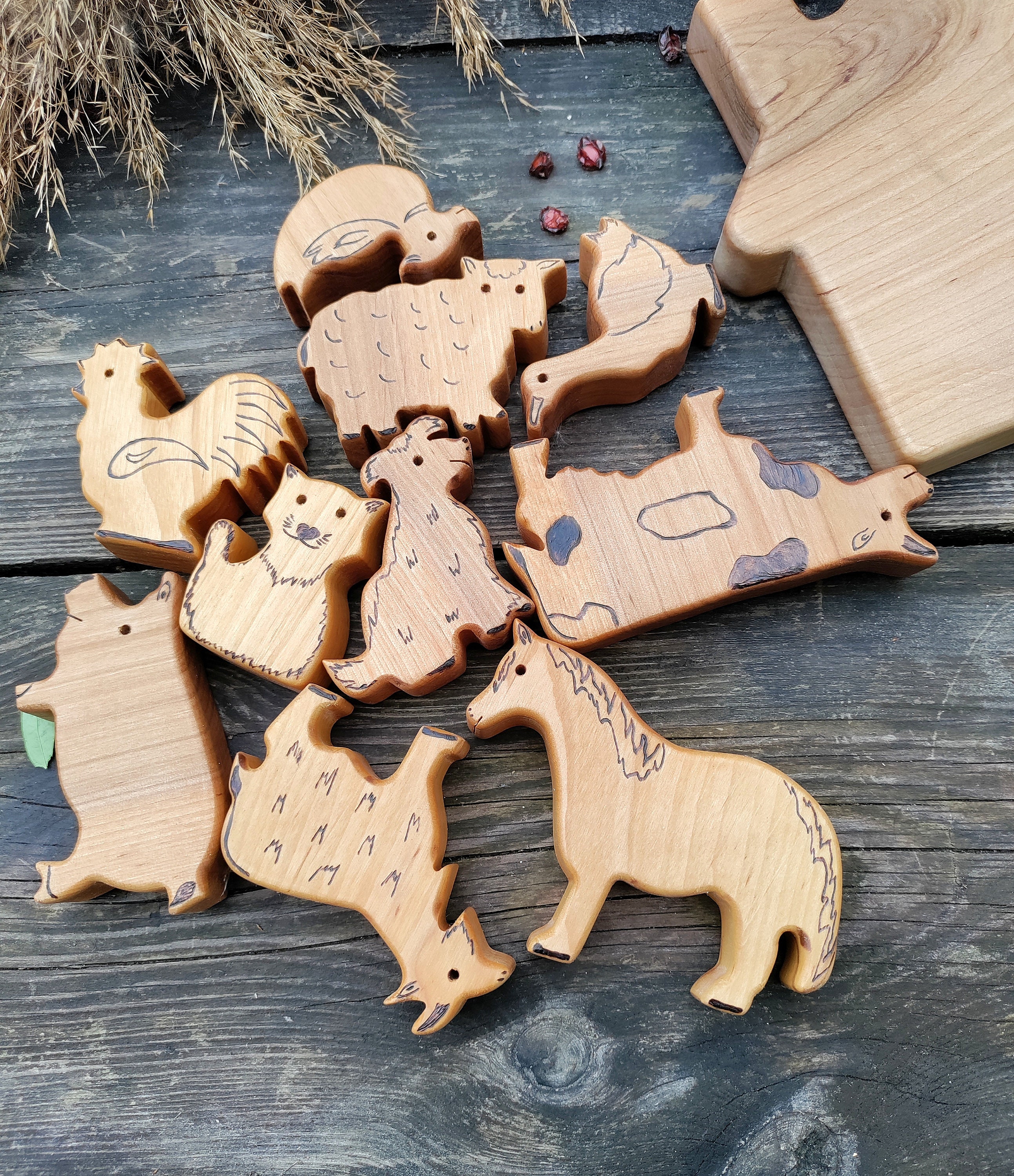 Wooden Farm Animals/ Animals/ Toys Set/ Wood Toys/ Waldorf Baby Shower Gift