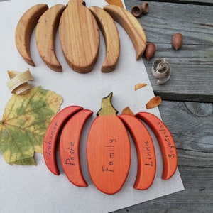 Wooden pumpkin Motor skills Kids room decor Fridge magnet Wooden decor rustic Engraving Personalized gift Montessori Waldorf gifts image 6