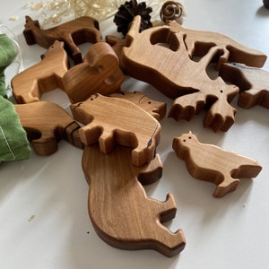 Animaux de la forêt en bois, Animaux en bois naturel, Animaux Montessori, Cadeau en bois pour enfants, Ensemble de jeu, Jouet pour tout-petit image 9