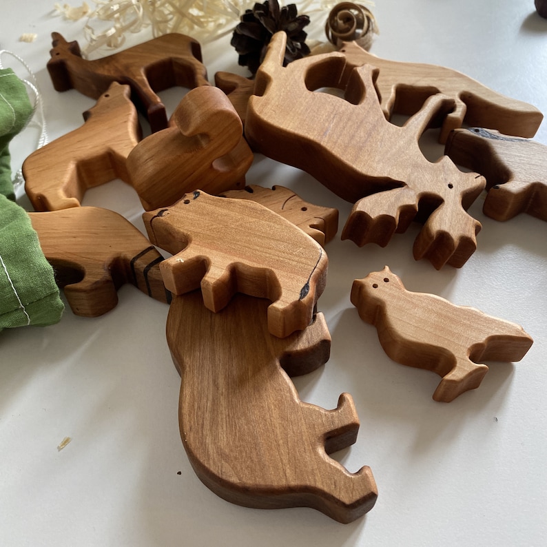 Holz Waldtiere, Naturholz Tiere, Montessori Tiere, Holz Kinder Geschenk, Spielset, Kleinkind Spielzeug Bild 9
