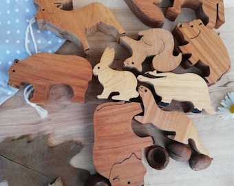 Giocattoli per animali del bosco, Set di animali della foresta in legno, Giocattolo in legno Figura animale, Giocattolo per bambini, Giocattolo in legno biologico, Giocattolo in legno Waldorf, Set giochi per bambini