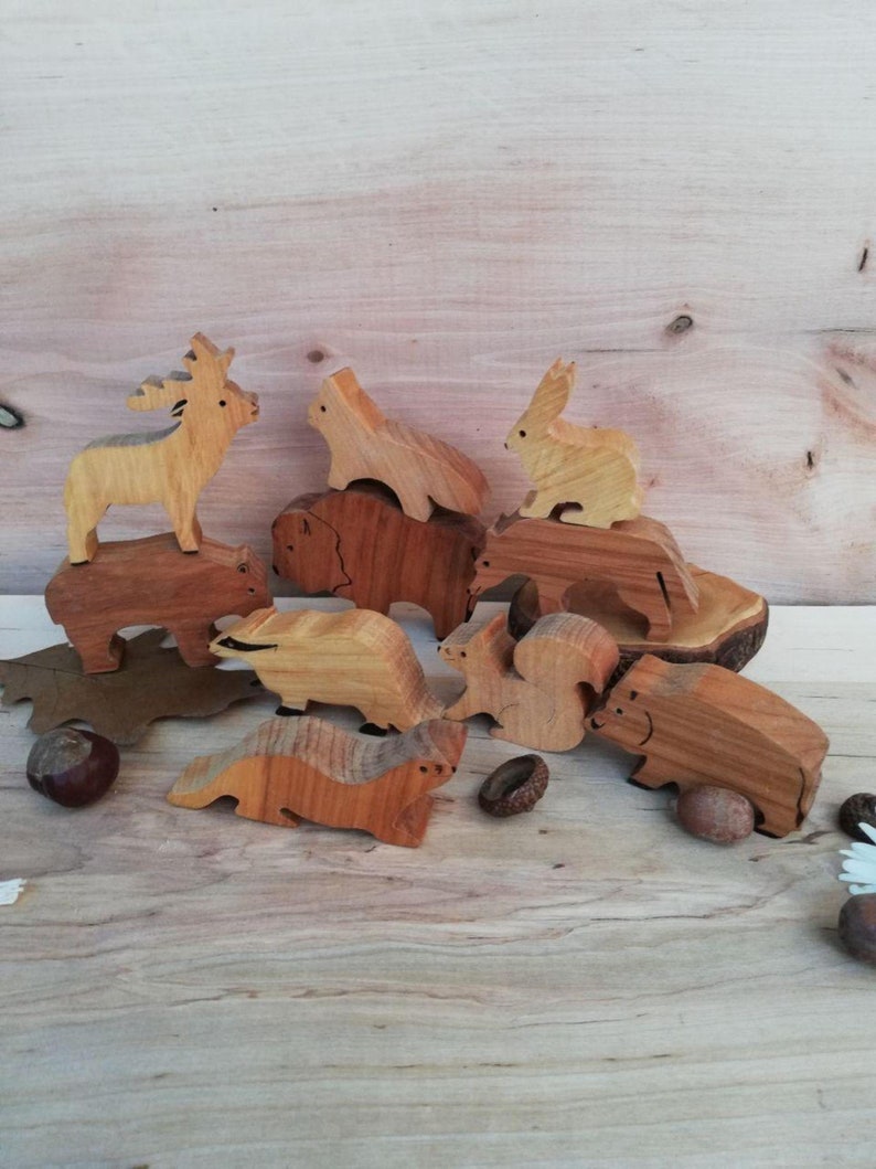 Jouets Woodland Animals, Ensemble danimaux forestiers en bois, Jouet en bois Figurine danimal, Jouet pour enfants, Jouet en bois biologique, Jouet en bois Waldorf, Ensemble de jeux pour enfants image 2