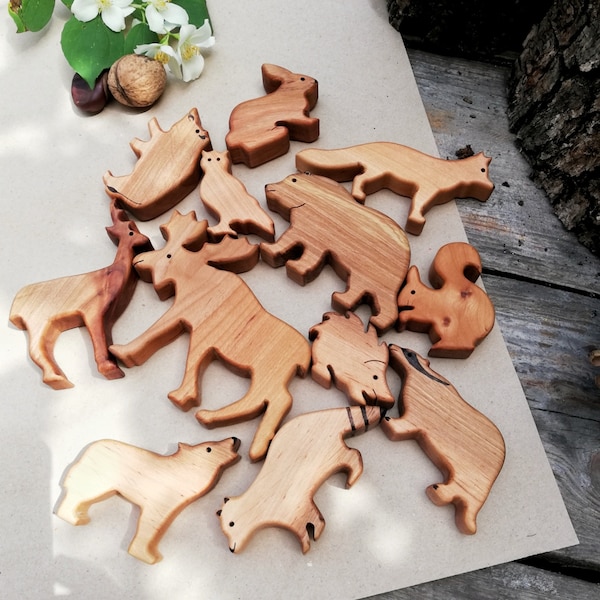 Wooden Forest animals, Natural wood animals, Montessori animals, Wooden kids gift, Play set, Toddler Toy