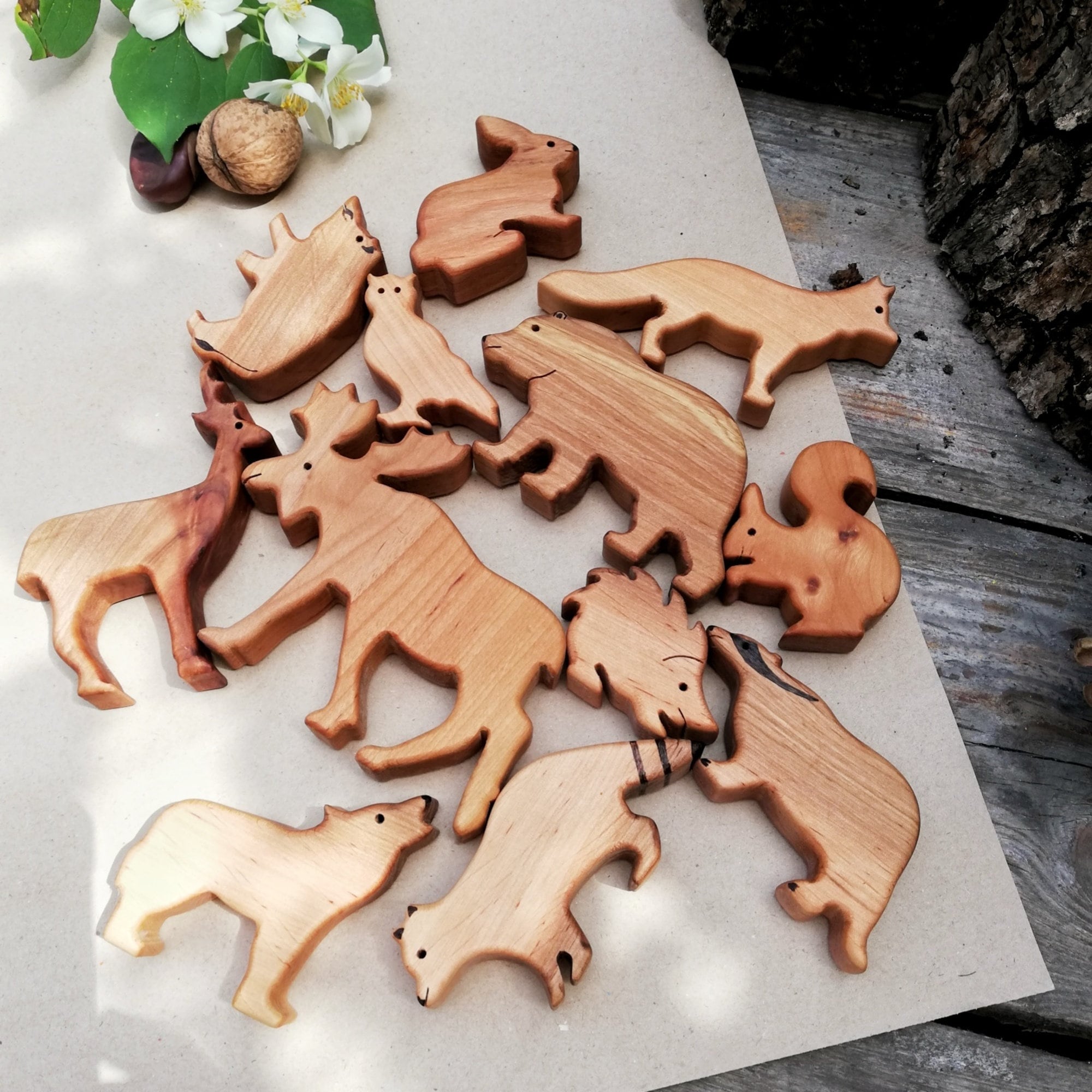 Wooden Forest Animals, Natural Wood Animals, Montessori Animals