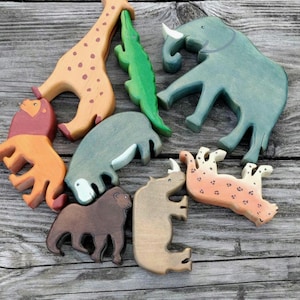 Afrikanische Tiere aus Holz ~ Wilde Tiere ~ Tierfiguren ~ Montessori Baby und Kleinkind Spielzeug ~ Lernspielzeug für Kinder