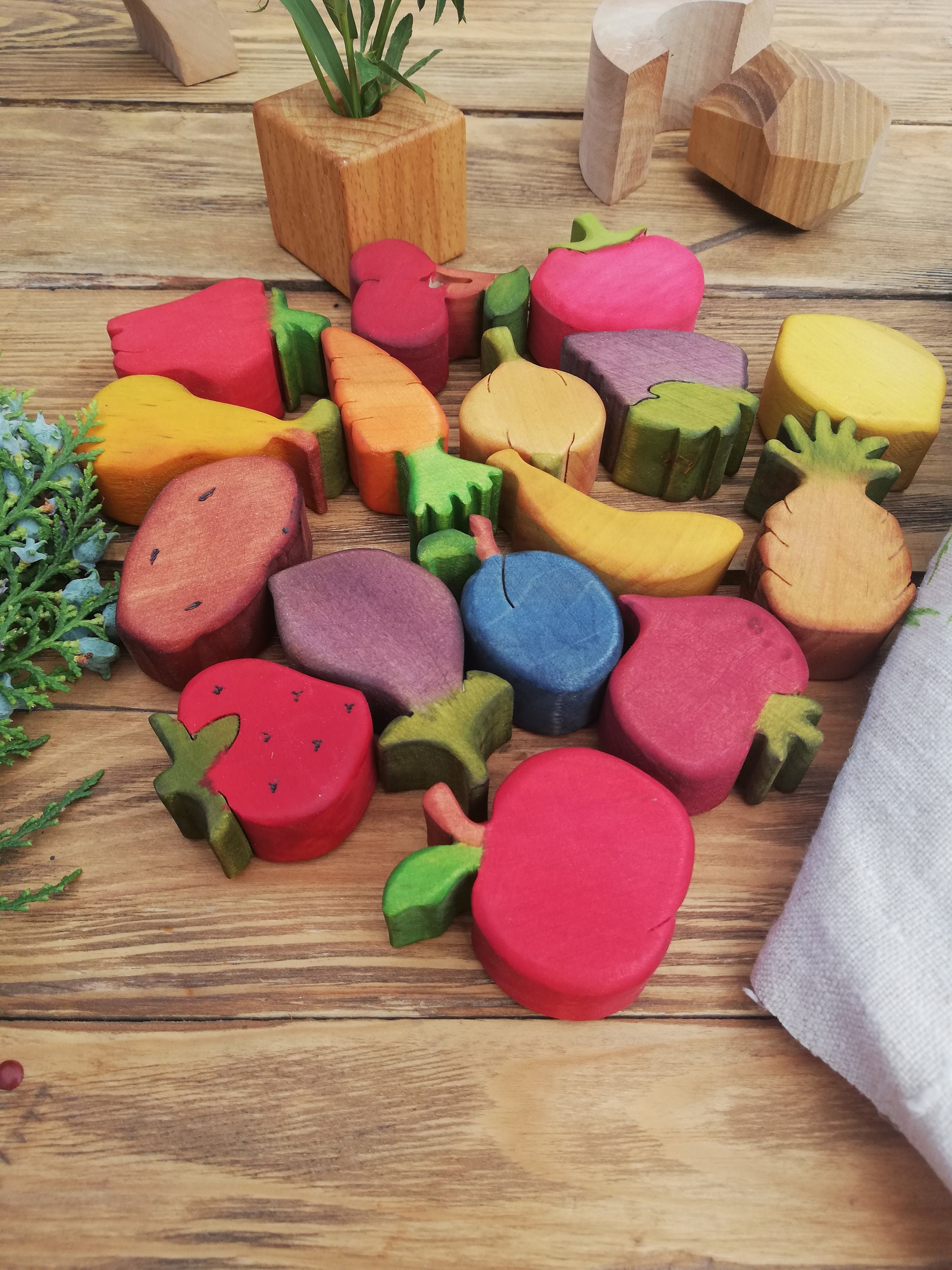 Wooden Vegetable Toys Wooden Fruits and Vegetables Play Etsy