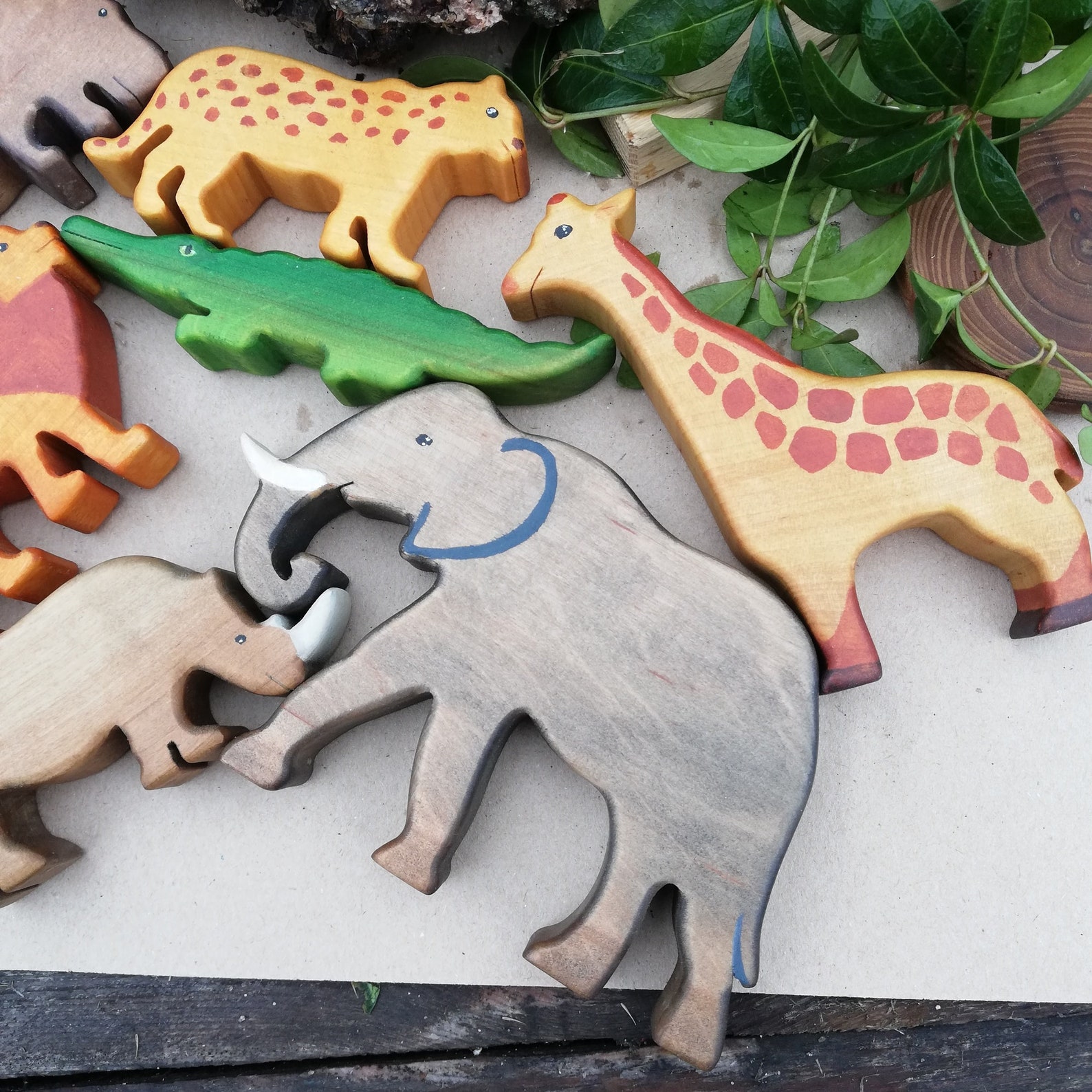 Safari wooden toy / set of zoo animals / Handmade Waldorf toy Etsy