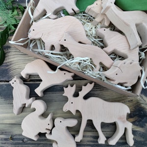 Holz Waldtiere, Naturholz Tiere, Montessori Tiere, Holz Kinder Geschenk, Spielset, Kleinkind Spielzeug