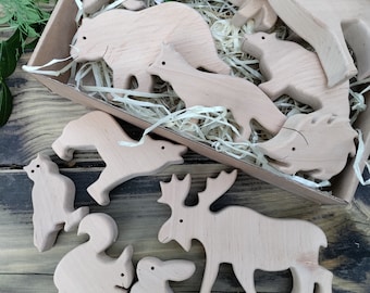 Wooden Forest animals, Natural wood animals, Montessori animals, Wooden kids gift, Play set, Toddler Toy