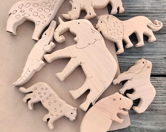 Wooden African Safari Animal Set -  Montessori Toys | Natural Wooden Toys | Jungle Animals Waldorf Toy |  Eco Freindly Gift