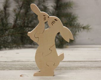 Organisch houten speelgoed konijn, houten dieren, houten puzzel, natuurlijke baby speelgoed, baby douche, speelgoed voor kinderen, handgemaakt speelgoed, kerstcadeau speelgoed