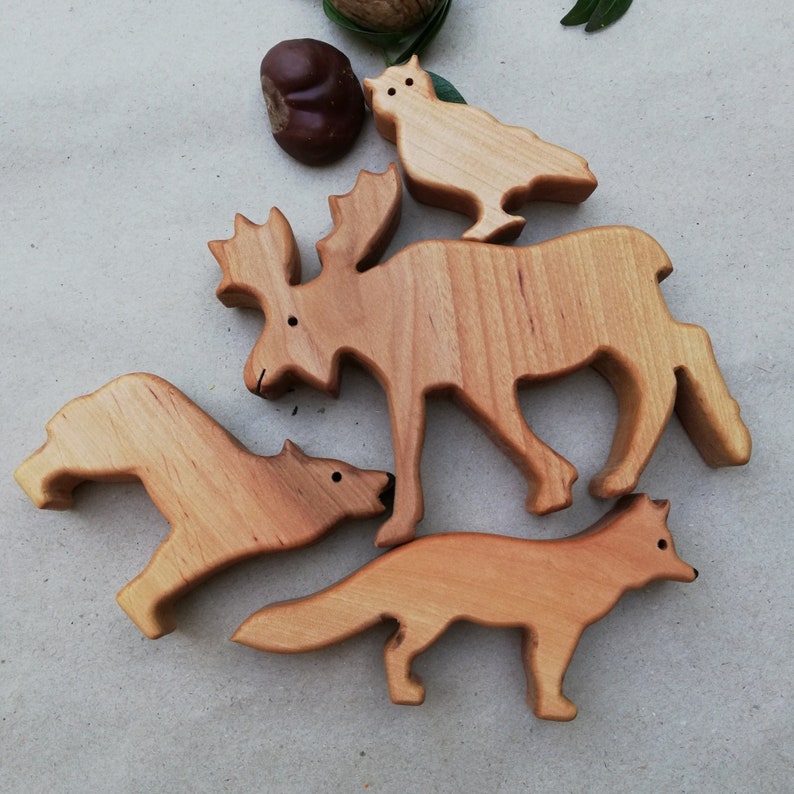 Holz Waldtiere, Naturholz Tiere, Montessori Tiere, Holz Kinder Geschenk, Spielset, Kleinkind Spielzeug Bild 4