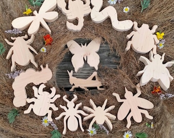 Wooden Insect Toy Set for Kids - Montessori Wooden Bugs - Natural Bug Toys - Waldorf Inspired - Natural Learning Toys -  Educational Gift
