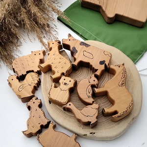 Animales de granja de madera/Animales de granja/Juego de juguetes de granja/Animales de madera/Juguetes de madera/Juguetes Waldorf/Regalo de baby shower imagen 2