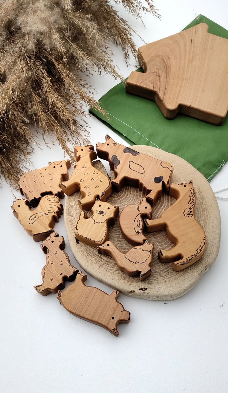 Animales de granja de madera/Animales de granja/Juego de juguetes de granja/Animales de madera/Juguetes de madera/Juguetes Waldorf/Regalo de baby shower imagen 2