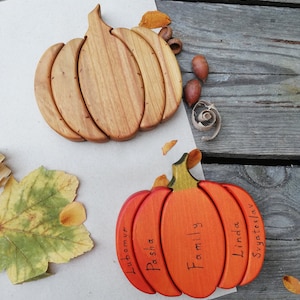 Wooden pumpkin Motor skills Kids room decor Fridge magnet Wooden decor rustic Engraving Personalized gift Montessori Waldorf gifts image 1