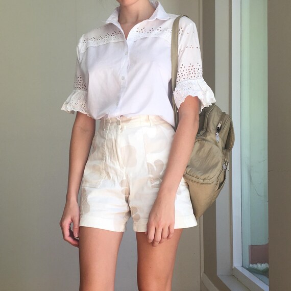 Vintage German eyelet lace white button up blouse