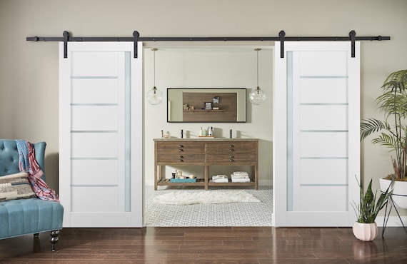 Sliding Double Barn Doors With Hardware Quadro 4088 White Sliding Double Barn Doors With Hardware, Double Sliding Farm Doors