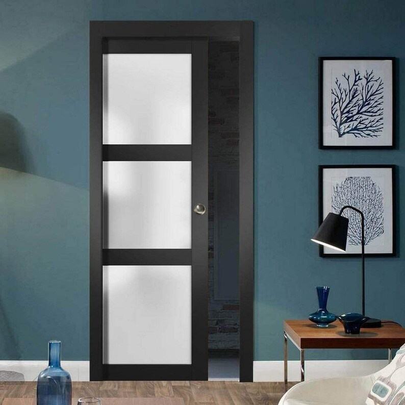 Lucia 2552 Sliding French Pocket Door Matte Black With Kit Etsy