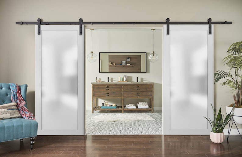 Frosted Glass Double Barn Door With Hardware 13FT Planum Etsy