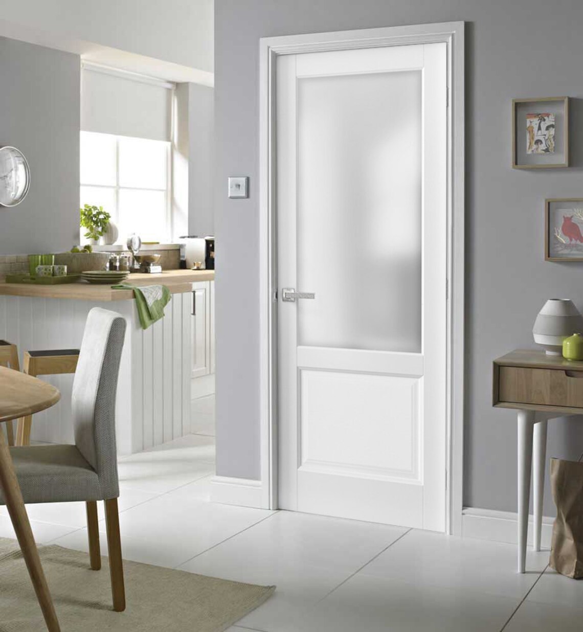 Slab Door With Frosted Glass Lucia 22 Matte White Sturdy Etsy