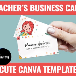 Bearbeitbare Lehrer Visitenkarte Canva Vorlage - Minimalistisches & niedliches Design - Vorschule, Kindergarten, ESL - Doppelseitig - Sofort Download