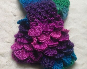 Dragon/Mermaid Scale Fingerless Gloves Purple/Teal Colorful Soft Texting Gloves