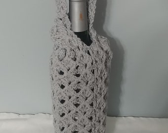 Handmade Crocheted Japanese Knot Bag Cotton Wine Bag in Light Grey