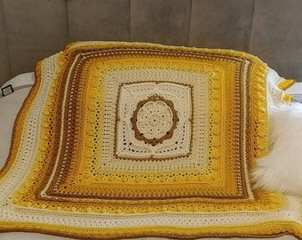 Hooked on Sunshine Pattern Mash-up Baby Blanket/Afghan, Hobbii Premium 100% Acrylic, 38" yellow ombre very soft