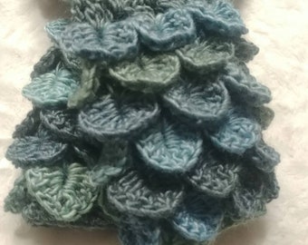 Dragonscale Fingerless Handmade Crocheted Wool/Viscose gloves, texting, luxurious arm warmers, aqua jade renfest